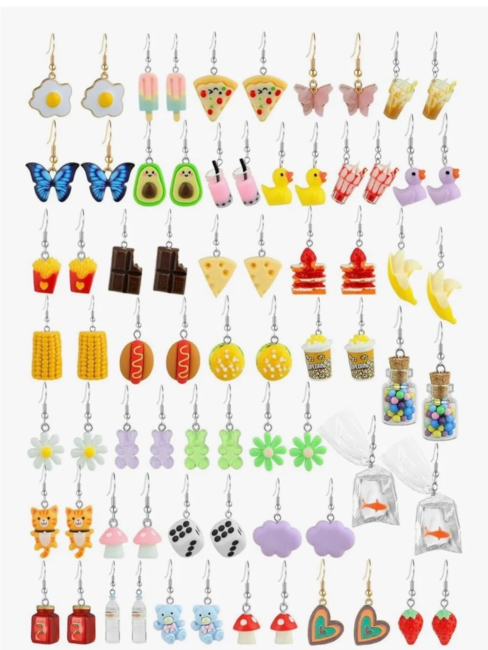 37 Colorful Kids Novelty Earrings Set – Assorted Yellow, Pink, Blue & More